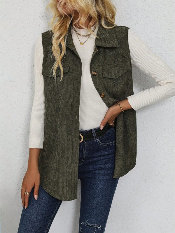 Women’s Fall Corduroy Collared Sleeveless Vest Shacket - Image 3