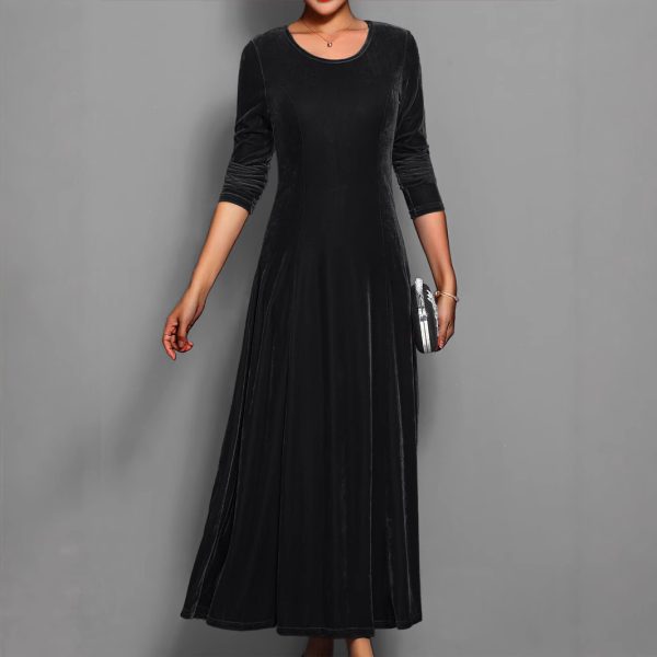 Spring Autumn Elegant Velvet Dress for Women