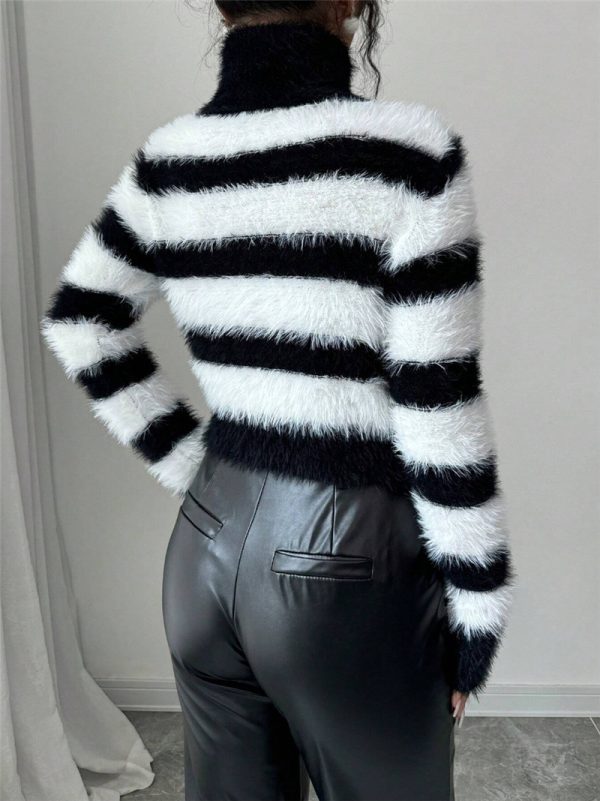 Women's Turtleneck Striped Sweater for Autumn & Winter - Image 2