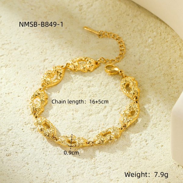 Retro Stainless Steel Gold Plated Frosted Cutout Bracelet - Image 5