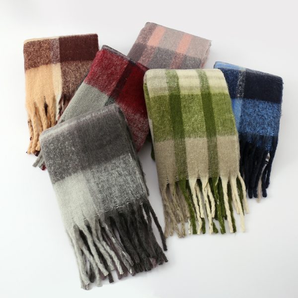 Warm Plaid Mohair Scarf for Women - Autumn & Winter - Image 2