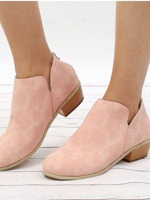 Plus Size Solid Color Pointed Toe Ankle Boots with Zipper