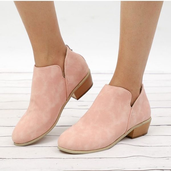 Plus Size Solid Color Pointed Toe Ankle Boots with Zipper