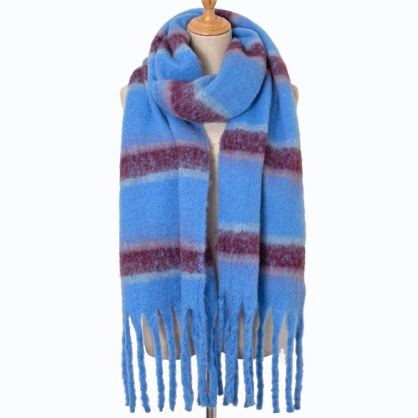 Thickened Circle Yarn Cashmere Scarf with Tassels & Stripes - Image 4