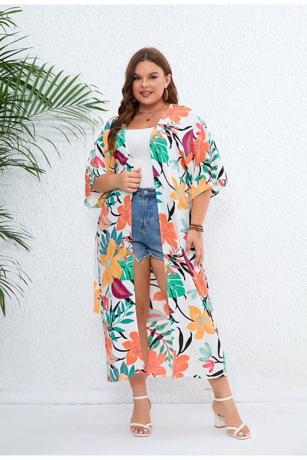 Plus Size Casual Bohemian Loose Printed Beach Shawl for Sun Protection - Image 2