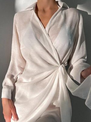 Sun Protection Long Sleeve V Neck Loose Ice Silk Vacation Shirt