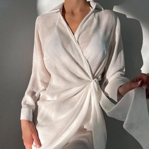 Sun Protection Long Sleeve V Neck Loose Ice Silk Vacation Shirt