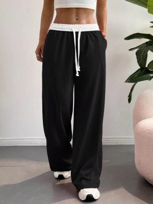 Autumn Winter High Waist Wide Leg Sweatpants Women Casual Thick Trousers