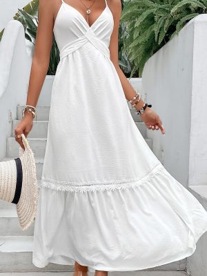 Women’s White Backless Sling Slimming Vacation Dress