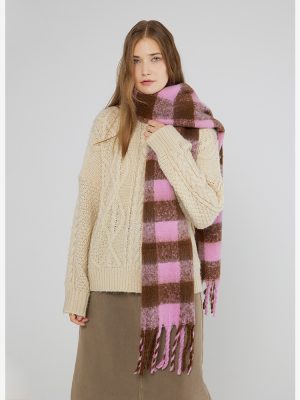 Women’s Chessboard Plaid Mohair Cashmere Scarf for Winter