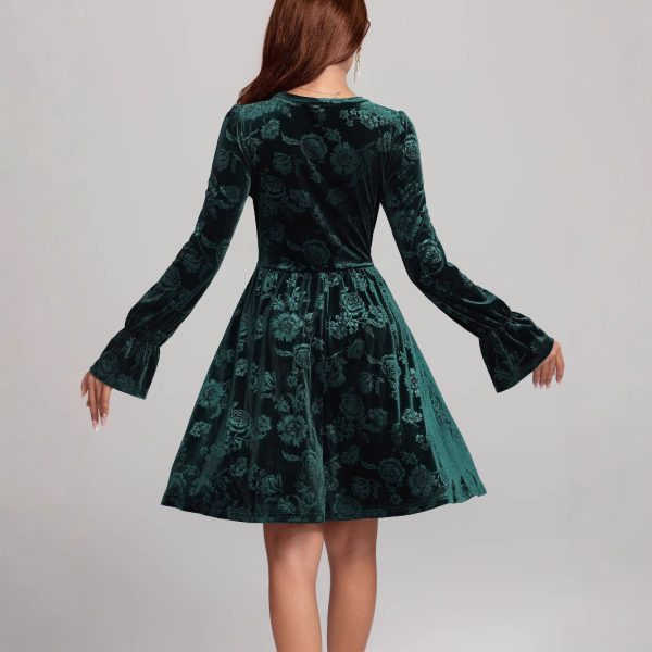 Autumn Winter Long Sleeve Pleuche Dress - Printed Women's Dress - Image 2