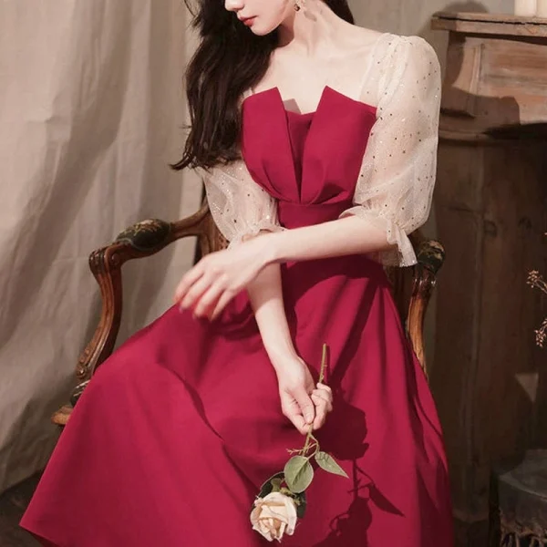 French Elegant Midi Dresses Korean Fashion Evening Party Dress - Image 2