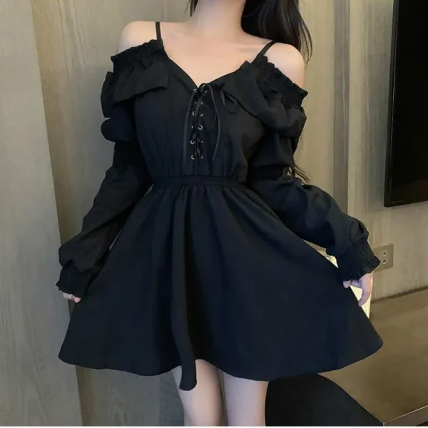 Women Casual Button Lace Evening Party Sexy Mini Dress Female Long Sleeve - Image 5