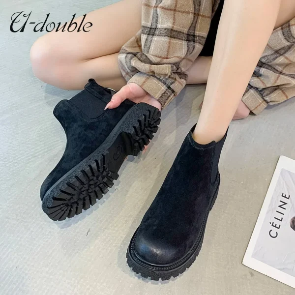 Boots Fashion Thick Heel Short Boots Winter Shoe Woman Warm Platform Chelsea Boots Lady - Image 2