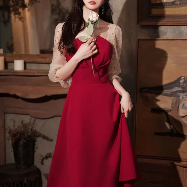 French Elegant Midi Dresses Korean Fashion Evening Party Dress