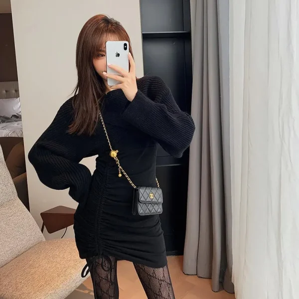 Elegant Vintage Knitted Dress Women Casual Sweater Suits Slim - Image 7