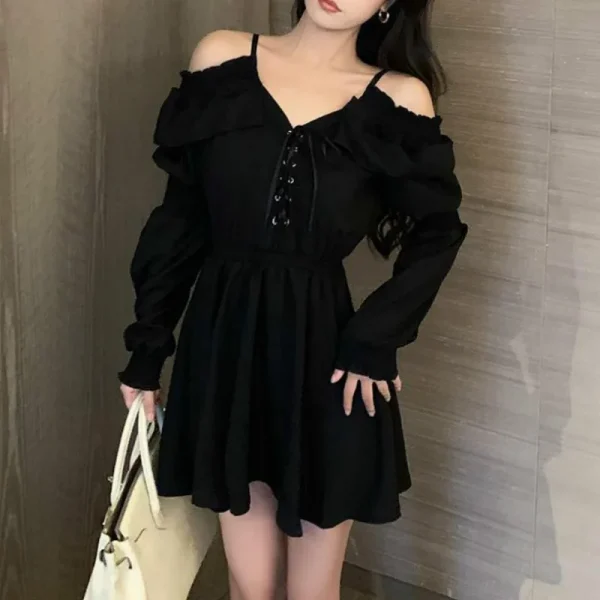 Women Casual Button Lace Evening Party Sexy Mini Dress Female Long Sleeve - Image 4