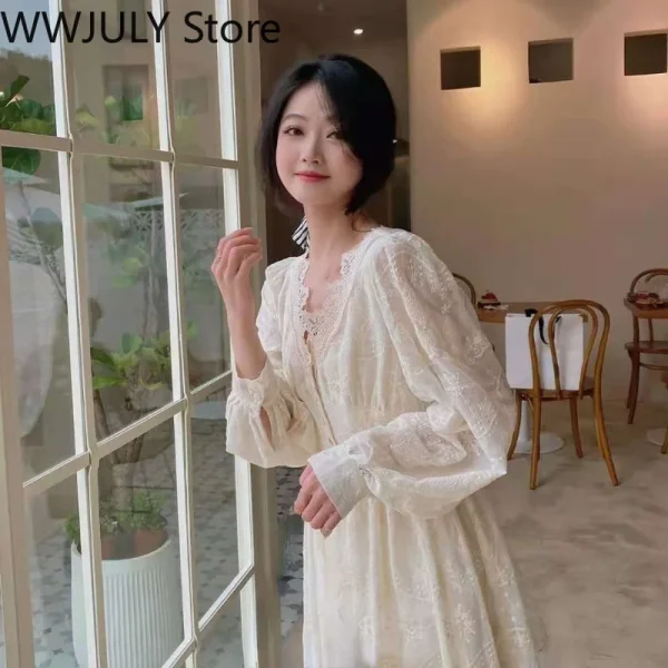 Korean Fashion Vintage Midi Dress Party Long Sleeve Sweet Y2k Dress - Image 5