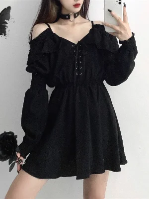 Women Casual Button Lace Evening Party Sexy Mini Dress Female Long Sleeve