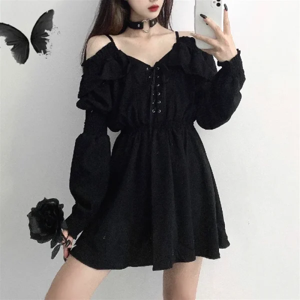 Women Casual Button Lace Evening Party Sexy Mini Dress Female Long Sleeve