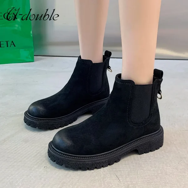 Boots Fashion Thick Heel Short Boots Winter Shoe Woman Warm Platform Chelsea Boots Lady - Image 3