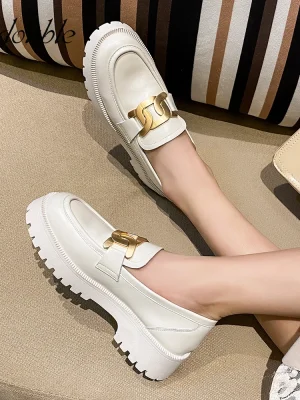 Women Shoes Spring 2024 New White Thick-soled Ladies Sneakers Genuine Leather