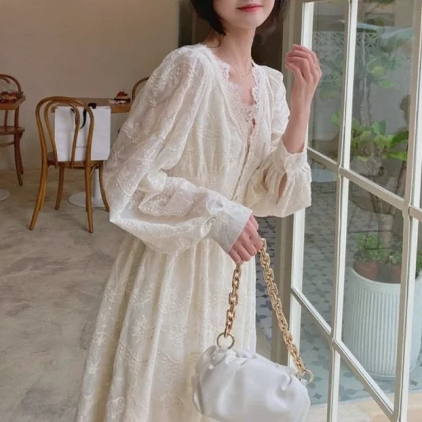 Korean Fashion Vintage Midi Dress Party Long Sleeve Sweet Y2k Dress - Image 2