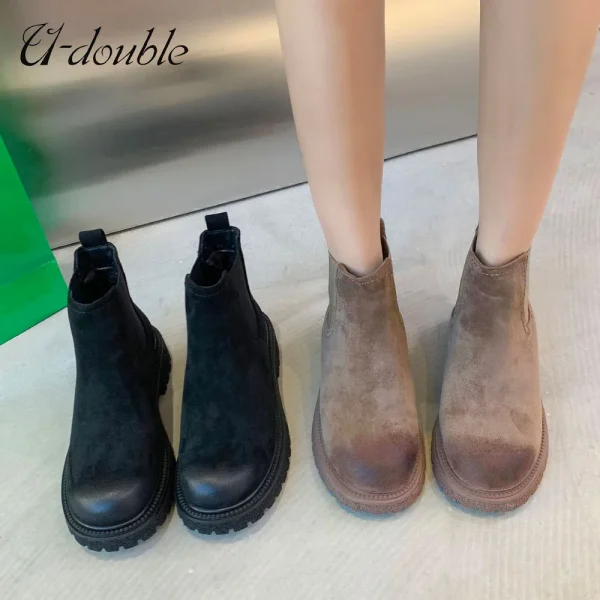 Boots Fashion Thick Heel Short Boots Winter Shoe Woman Warm Platform Chelsea Boots Lady