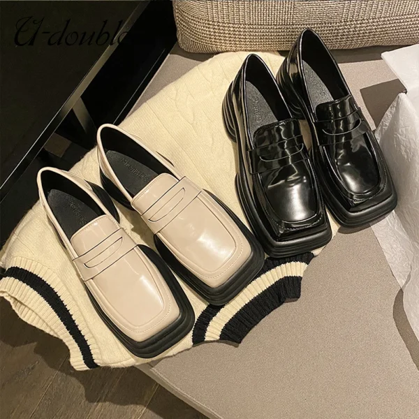 Fashion Women Platform Thick Sole Pumps New Spring Square Toe Shoes British Style Office Lady