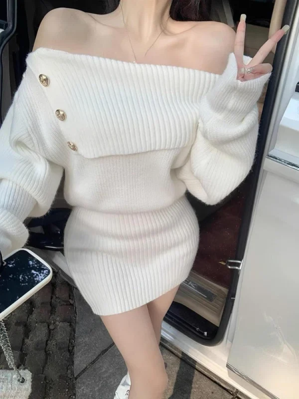 Slim Bodycon Knitted Dress Woman Korea Fashion  Mini Dress Short - Image 2