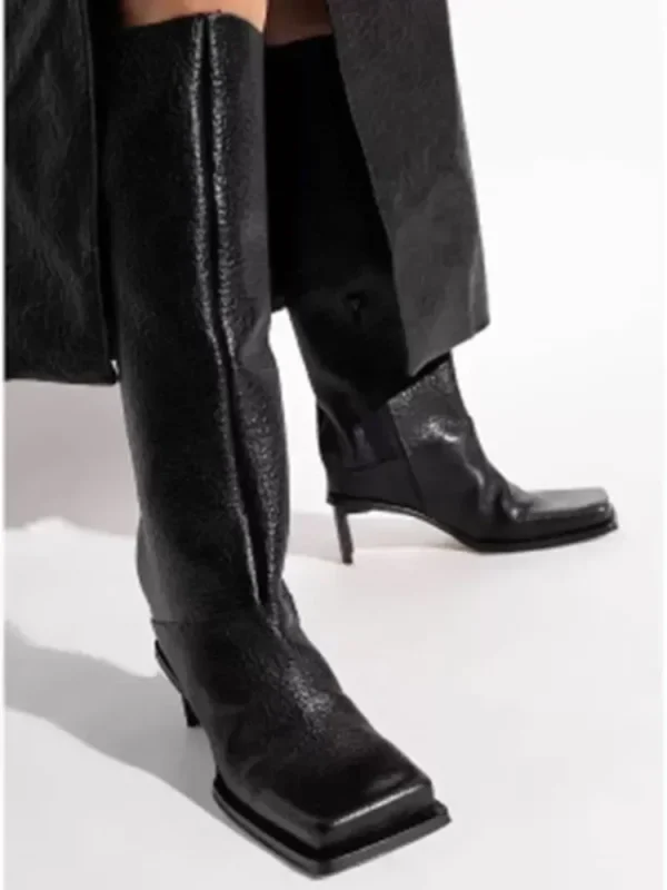 Winter Style Thick High-heeled Knee High Women's Boots with Square Toe and High Tube, Fashionable Plus Size Boots - Image 7