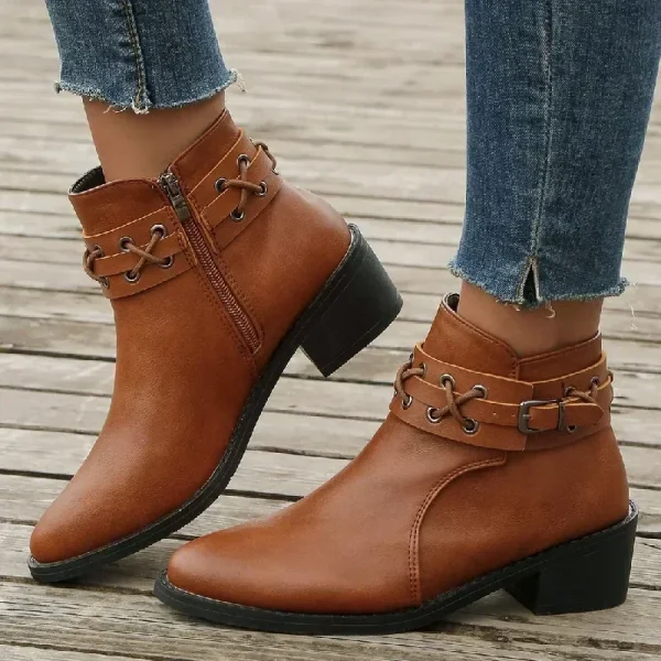 Women Ankle Boots Autumn Winter New Pu Leather Short Boots Woman Side Zipper Thick - Image 2