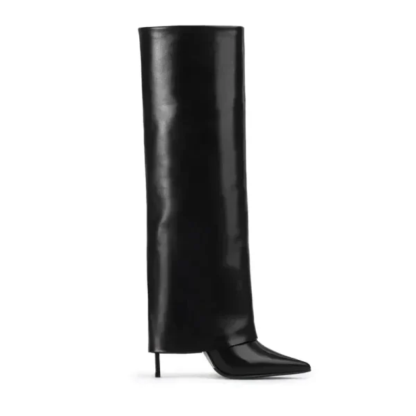 Women's Autumn/Winter New Knee Knee Leather Boots Fashion Pointed Stiletto Skirt Boots - Image 3