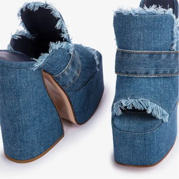 Denim Fabric Thick High Heel Sandals Summer Platform Large Women's Outdoor Fashion Slippers - Image 10