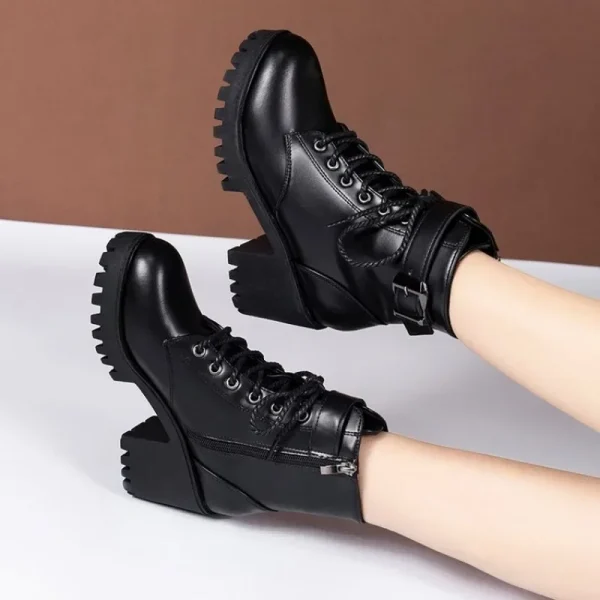 Women Winter Leather Women Winter Boots Thick Wool Warm High-heeled - Image 6