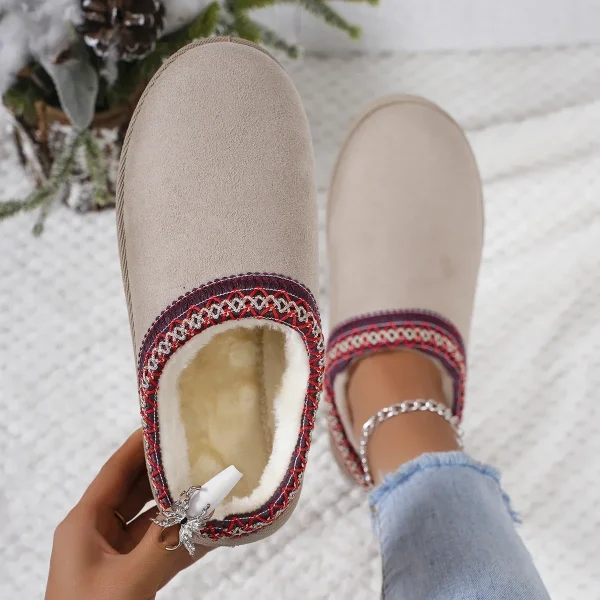 Snow Boots Women Winter New Cashmere Warm Thick Soles Without Heel-covered Hair Half Slipper - Image 13