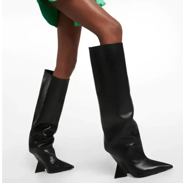 Women's Knee Length Boots Fashion Pointed Shaped High Heels Women's Large Sleeve Boots - Image 2