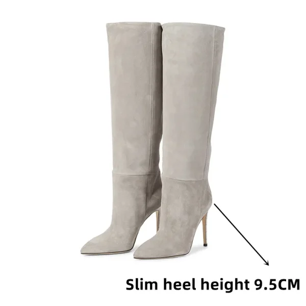 Women's Autumn and Winter New Suede Knee-length Boots Pointy Thin High-heeled Boots - Image 8