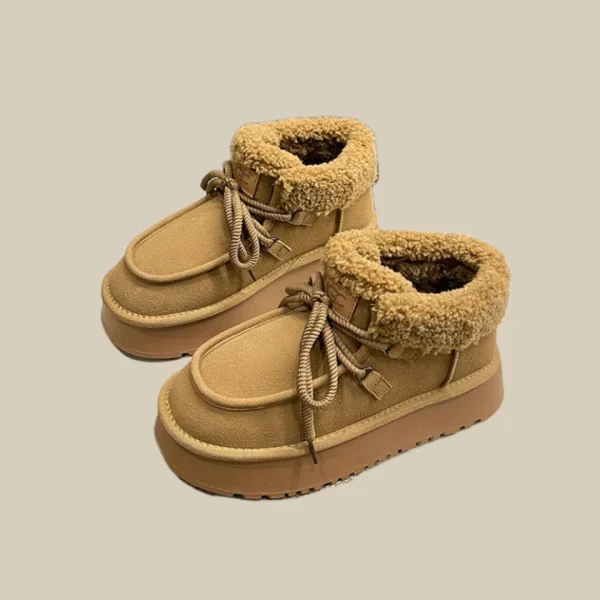 Lace-up Thick Soled Soft Fur One Snow Boots for Women Increase and Cashmere Warm Cotton Shoes - Image 2