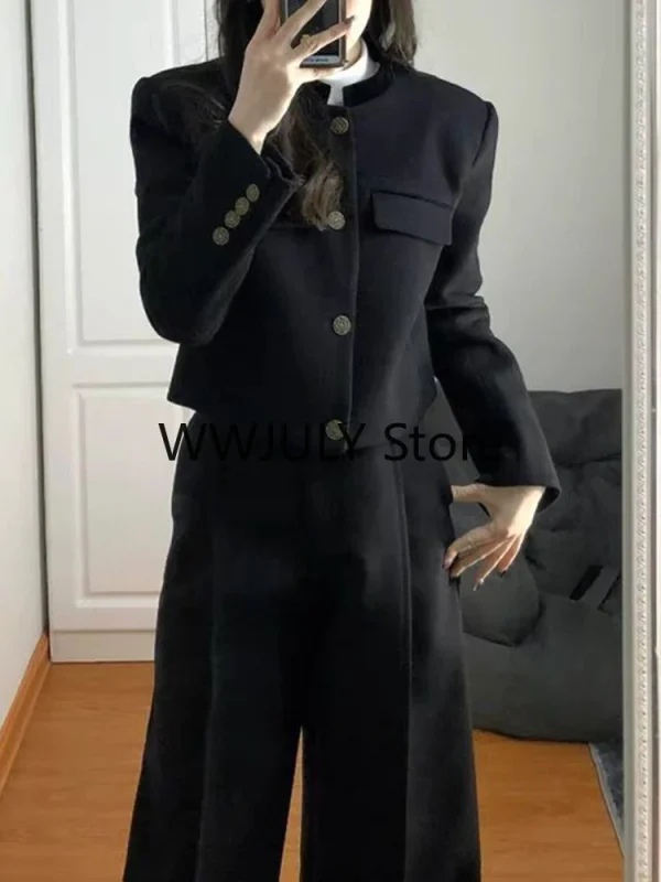 Women Outifits 2023 Autumn New Long Sleeve O Neck Cropped Blazer Coat - Image 5