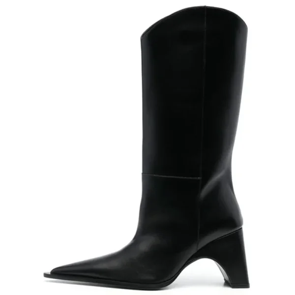 Women's Pointed Fashion Calf Boots Fashion Thick High Heel Sleeve Mid Sleeve Boots - Image 2