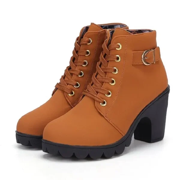 Winter Women Pumps Boots High Quality Lace-up European Ladies Shoes PU High Heels Boots