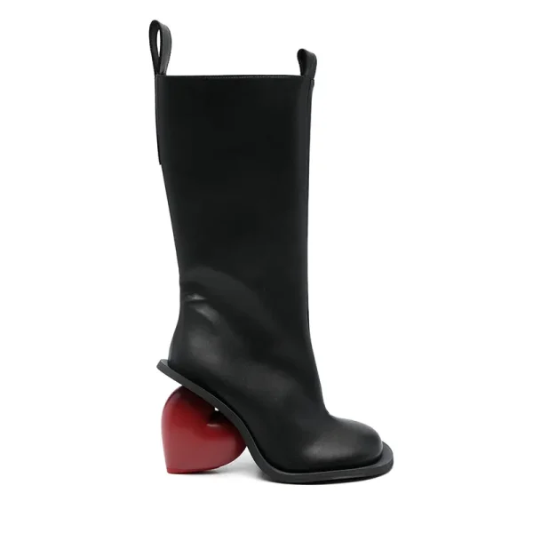 Winter Fashion Peach Heart Shaped High-heeled Boots with Round Toe and Side Zipper for Women's Calf Boots