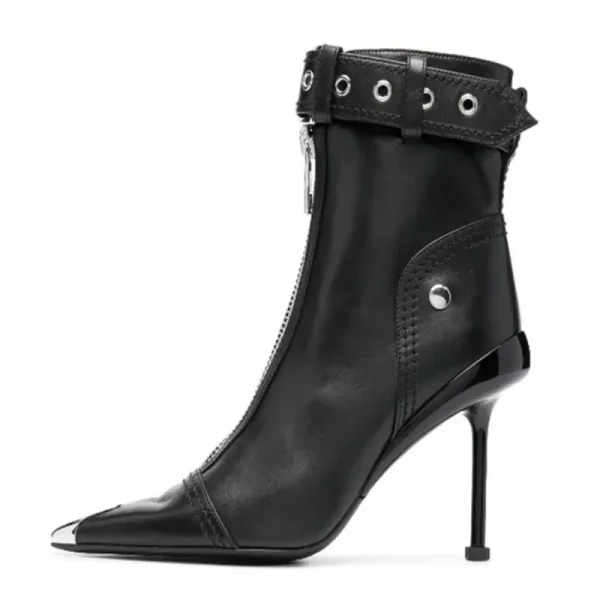 Women's Zipper High Heel Short Boots Fashion Pointed Belt Buckle Women's Ankle Boots - Image 2