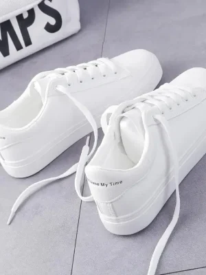 Women Sneakers Fashion Breathble Vulcanized Shoes Pu Leather Platform Shoes White Lace Up Casual Shoes