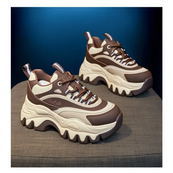 Fashion Height Increasing Thick Bottom Spring Platform Leather Woman Chunky Sneakers - Image 6