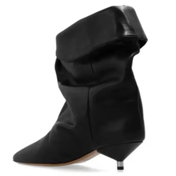 Women's Thin Heel Short Boots Fashion Pointed Wide Tube Folded Stacked Boots Women's - Image 13