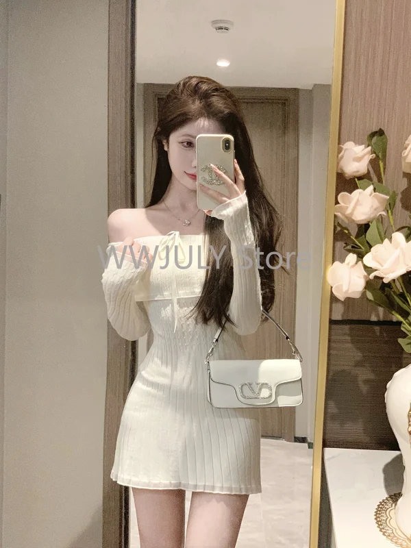 Woman French Elegant Knitted Dress Office Lady - Image 3