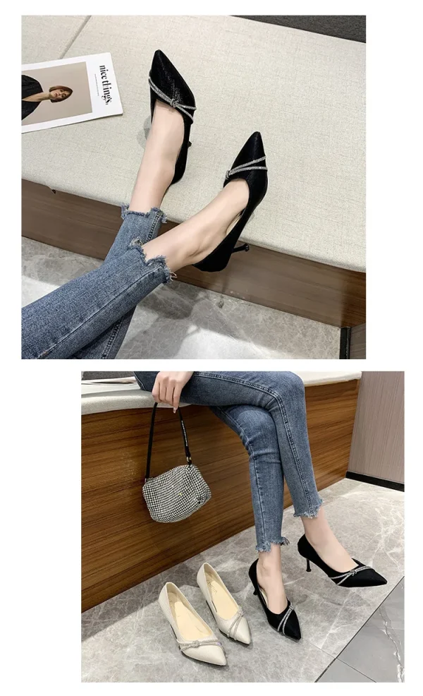 Women's Fashion Black Professional High Heels Pointy Skinny Heels - Image 9