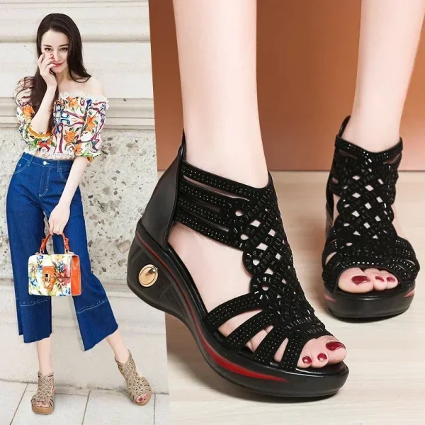 Wedge Sandals Women Summer Shoes Elegant Ladies Rome Hollow Out Sandals - Image 5